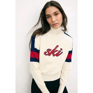 Alexia Admor Jenni Turtleneck Sweater Ski Graphic White Size Small